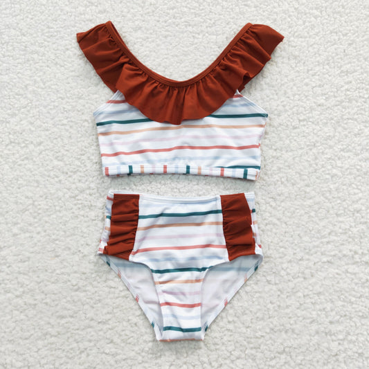 Brown Stripes 2pc girls Summer Swimsuit