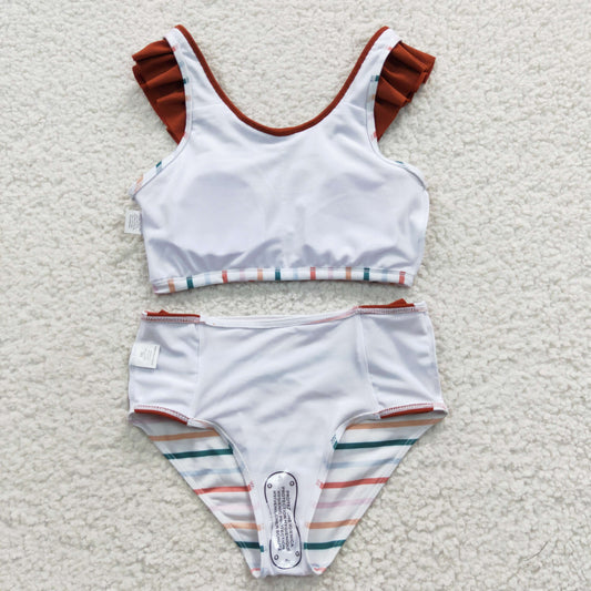 Brown Stripes 2pc girls Summer Swimsuit
