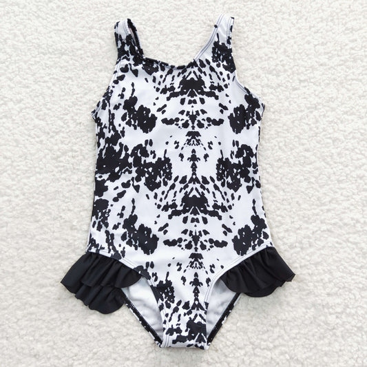 Black Leopard one pc Girls Summer Swimsuit