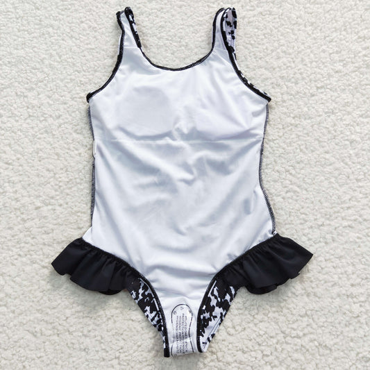 Black Leopard one pc Girls Summer Swimsuit
