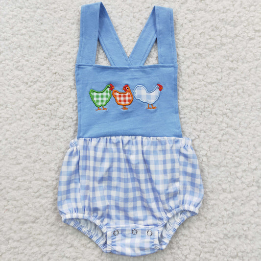 Embroidered Blue Flower Chicken Baby Romper
