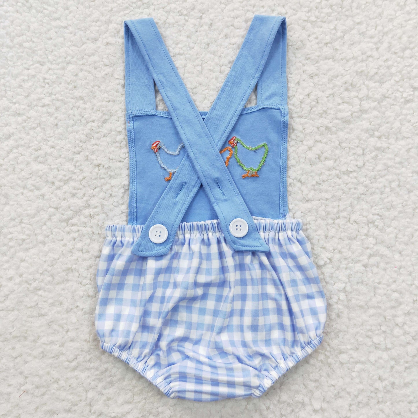 Embroidered Blue Flower Chicken Baby Romper