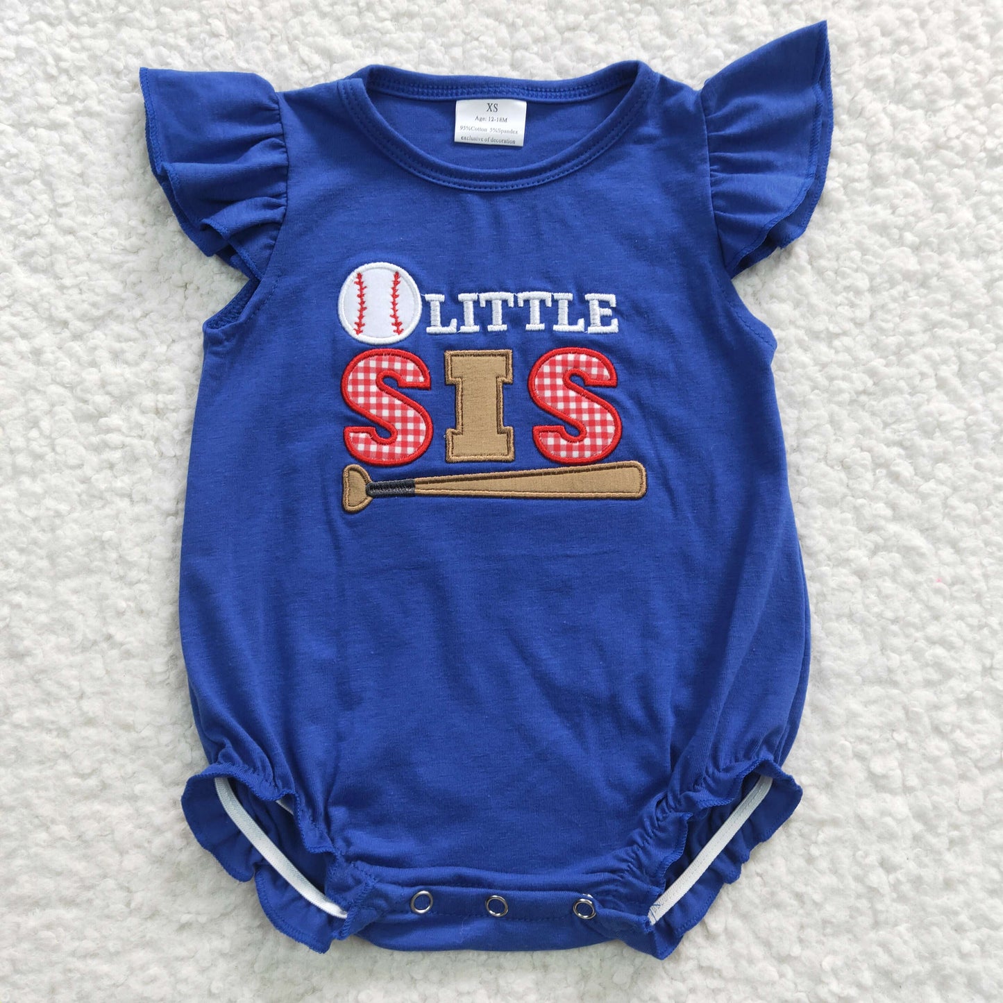 Blue Embroidered Baseball Ruffle Baby Romper