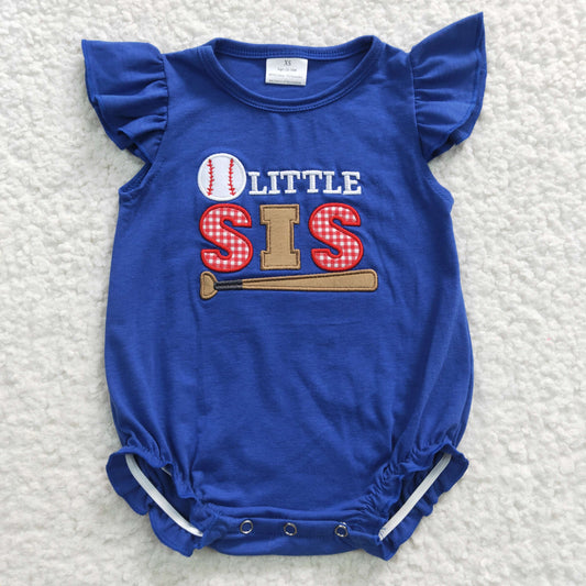 Blue Embroidered Baseball Ruffle Baby Romper
