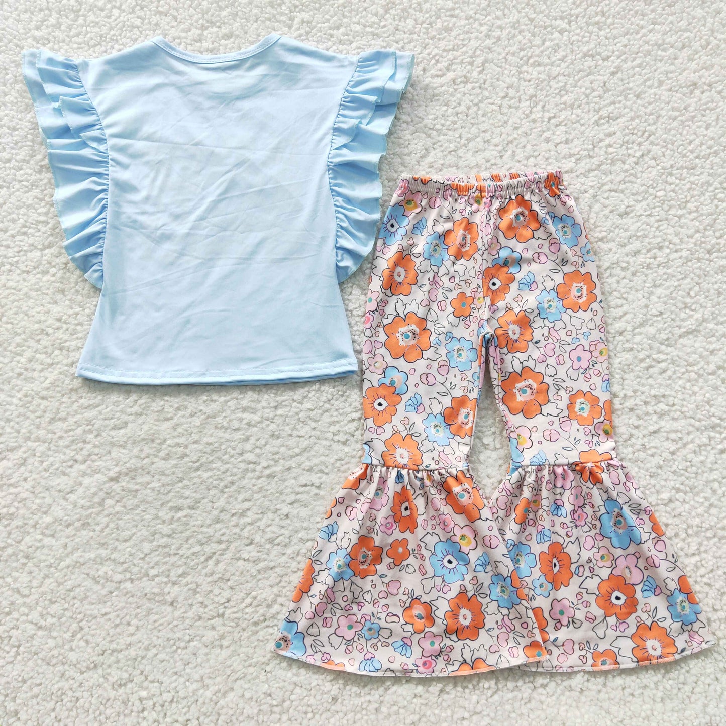 Blue Ruffle Flowers Girl Outfits
