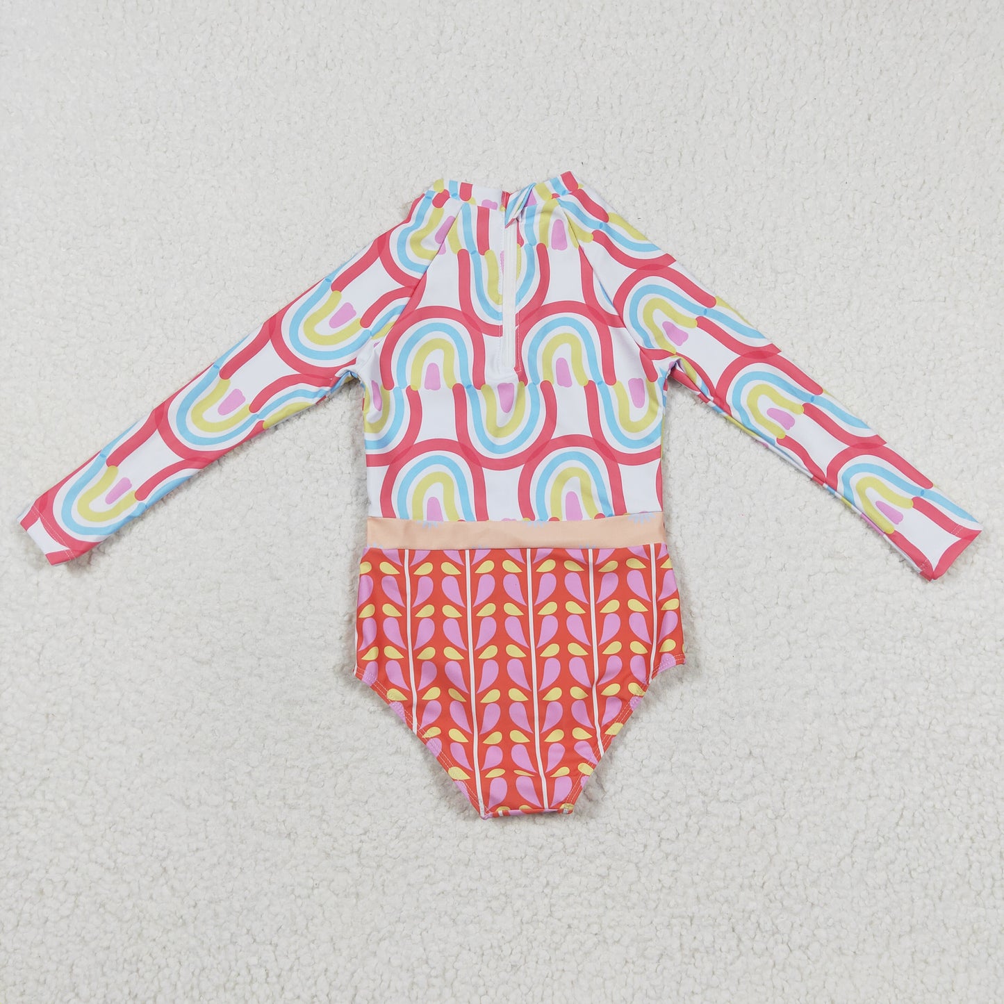 Long Sleeve Rainbow one pc Girls Summer Swimsuit