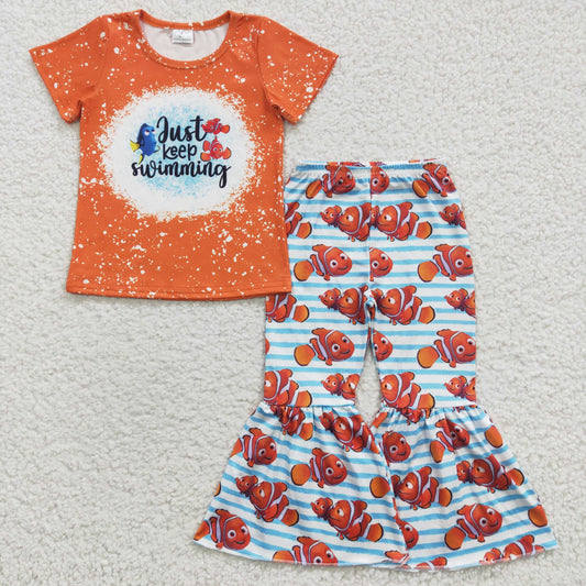 Carp Print Stripe Summer Girls Set