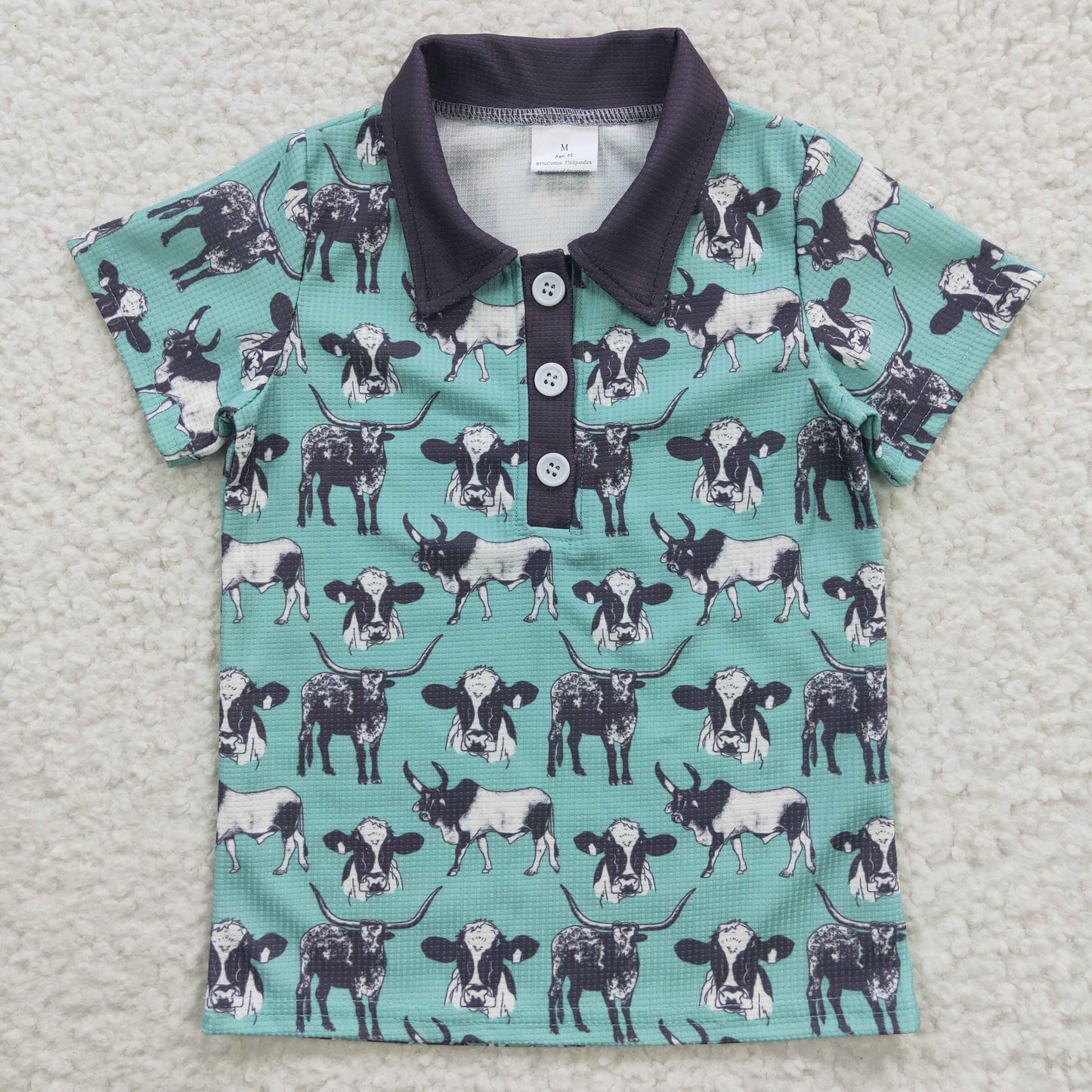 Blue Cartoon With Button Boy Shirt
