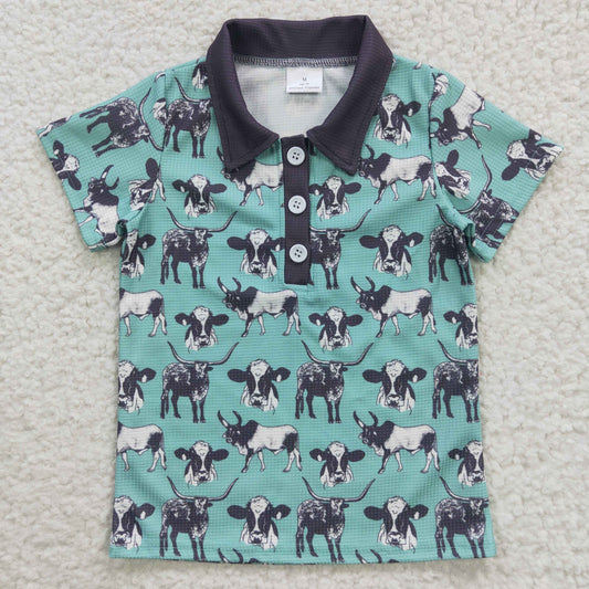 Blue Cartoon With Button Boy Shirt