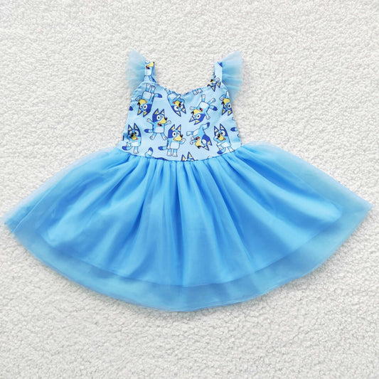 Blue Cartoon Ruffle Girls Tutu Dress