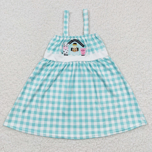 Blue Embroidery Farm Girls Dress