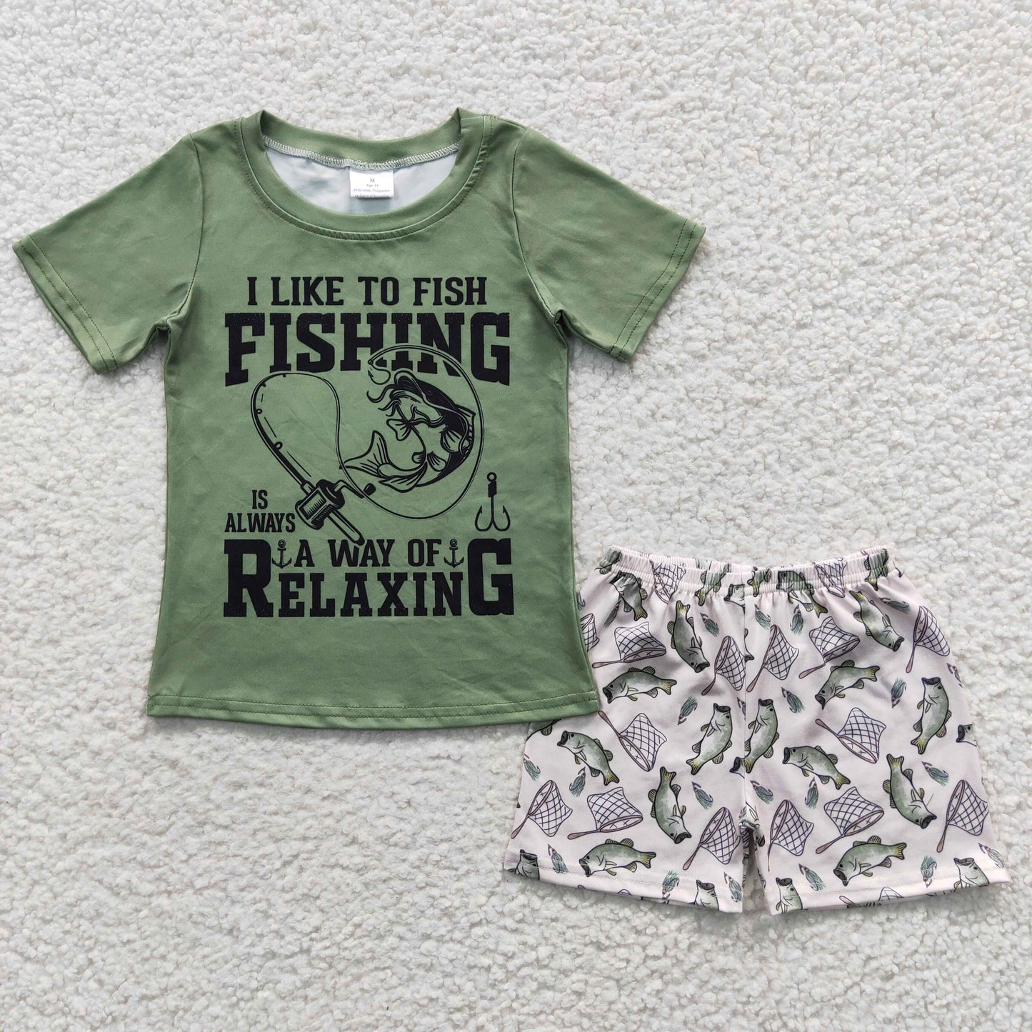 Green Fish Print Summer Boy Set