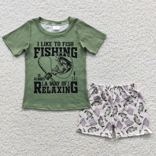 Green Fish Print Summer Boy Set