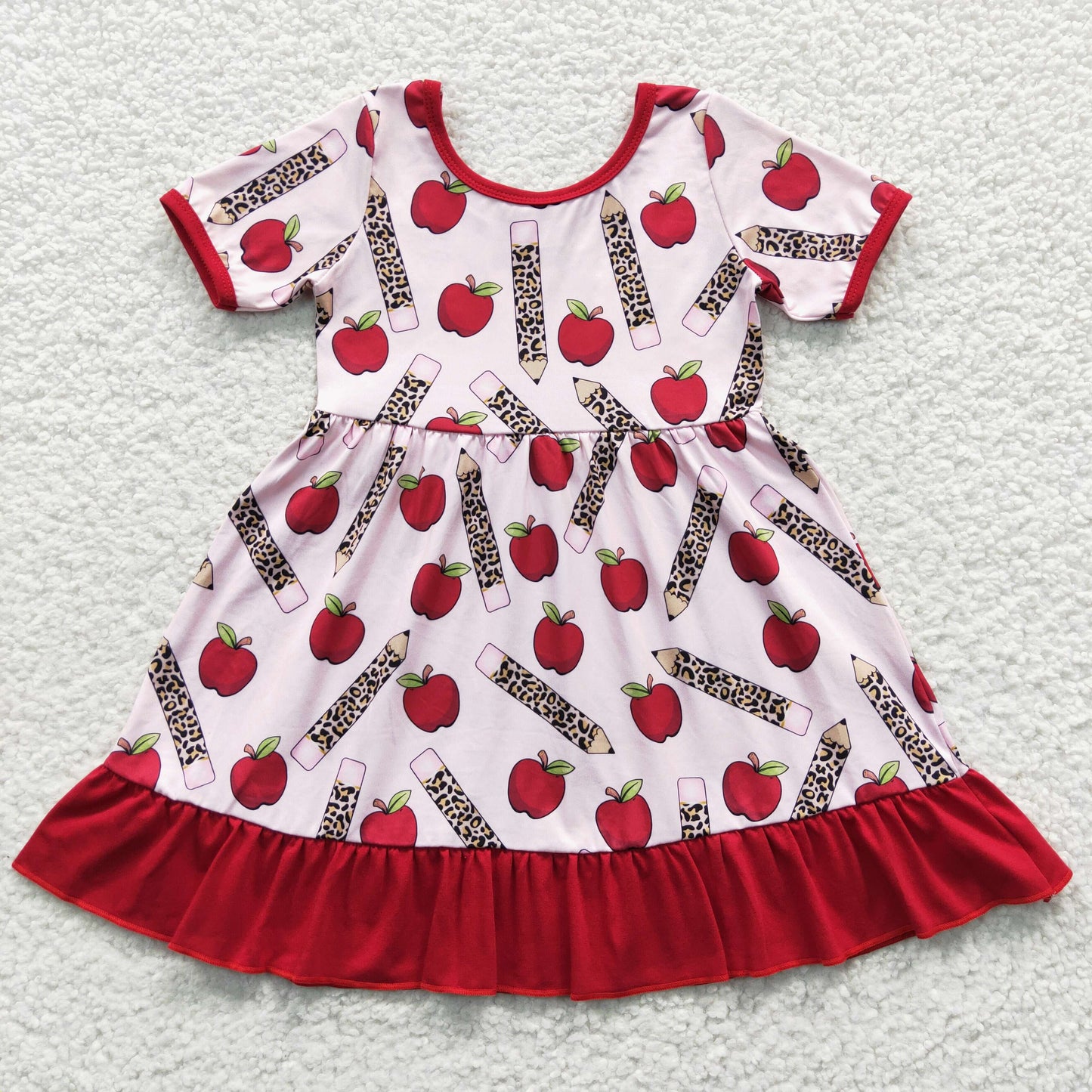 Back to School Apple Leopard Girls Dress