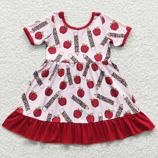 Back to School Apple Leopard Girls Dress