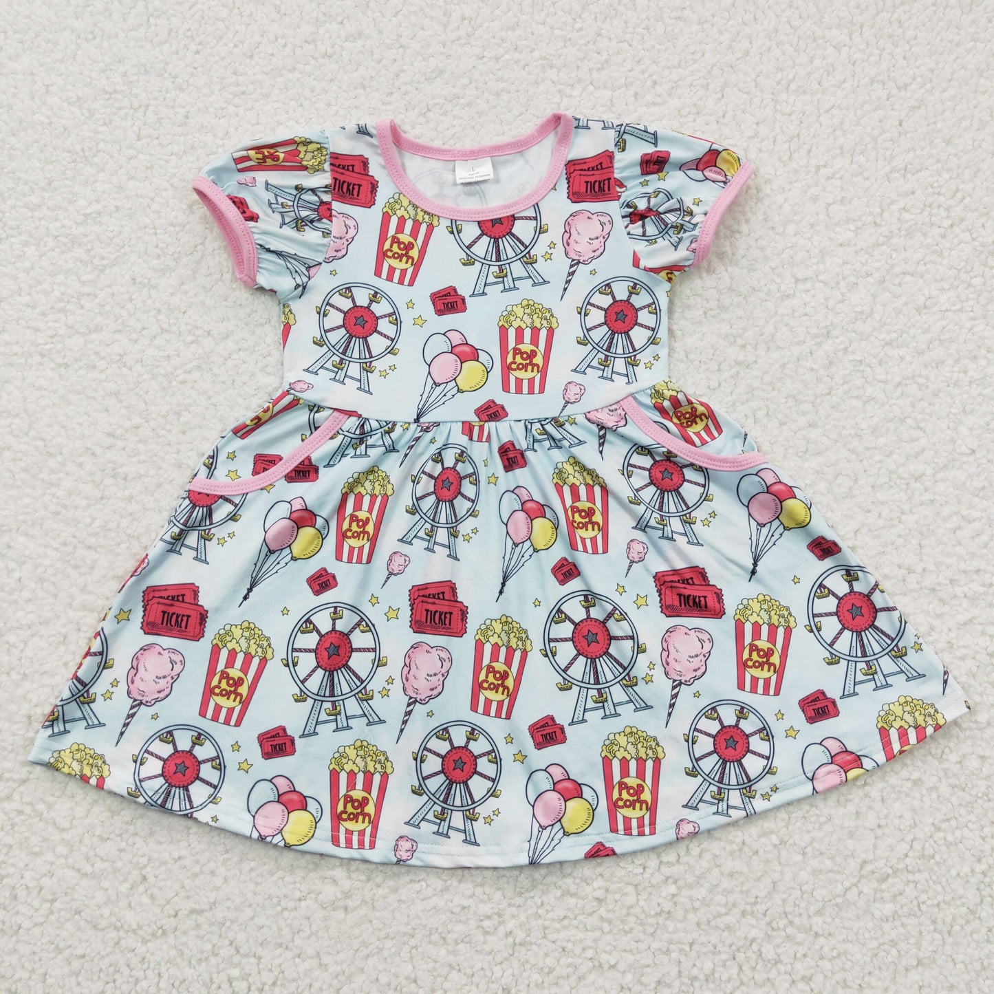 Pink Balloon With Pocket Short Girls Dress