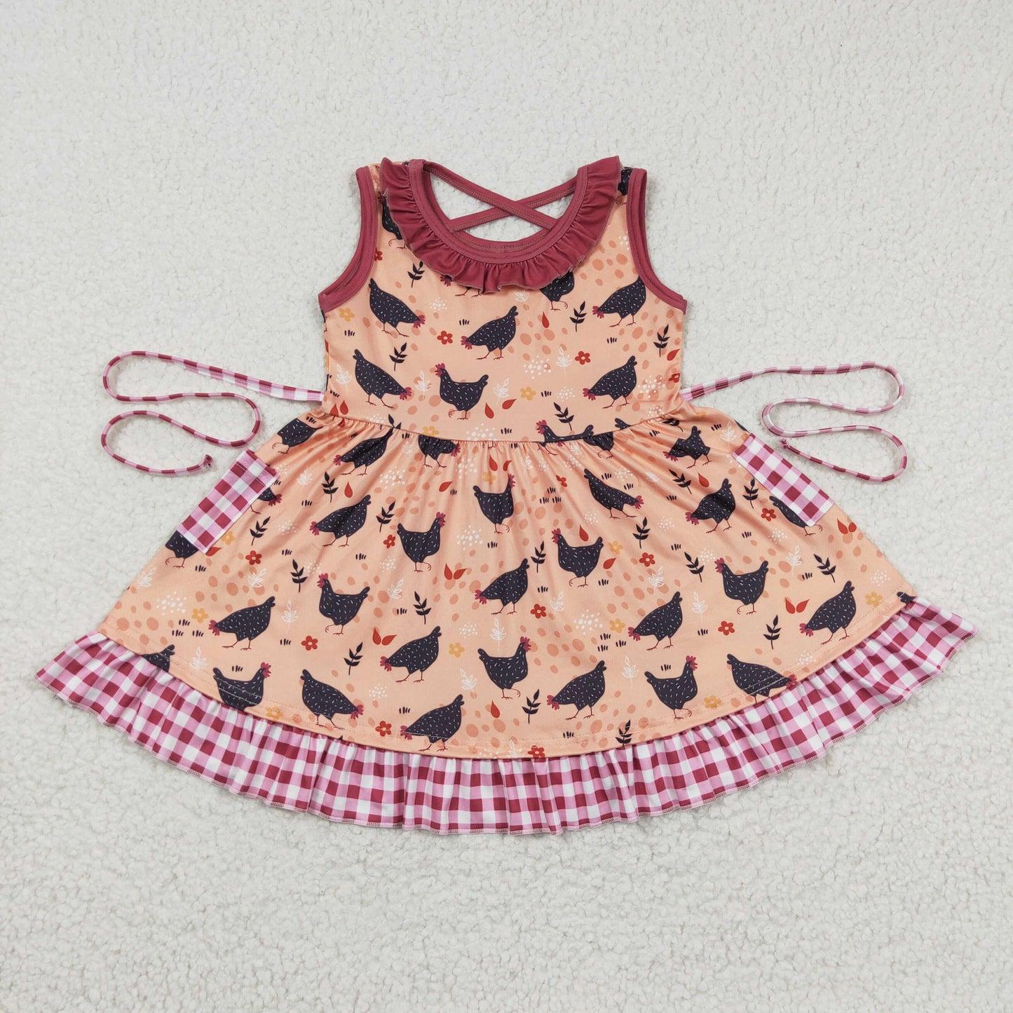 Sleeveless Chicken Pockets Short Girls Dress
