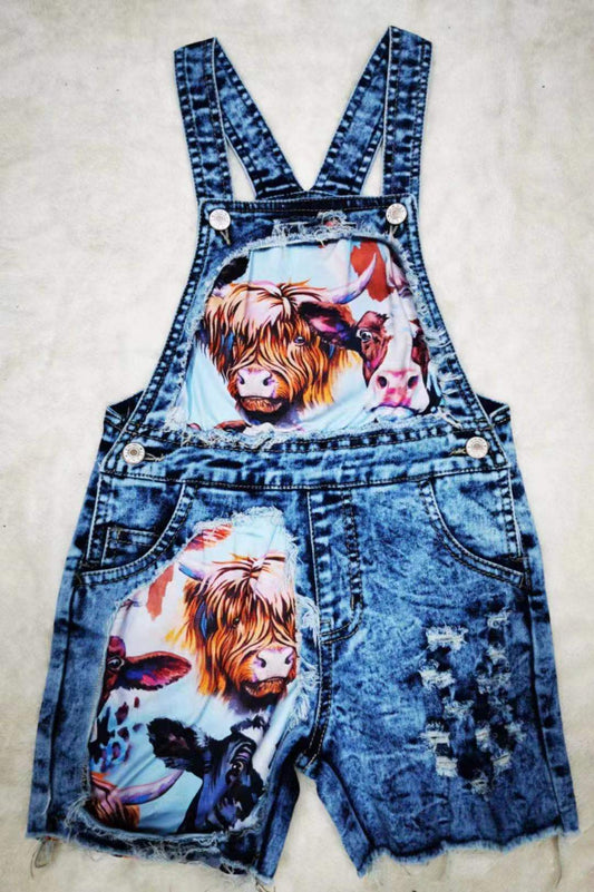Highland Cattle Jean Shorts Overalls