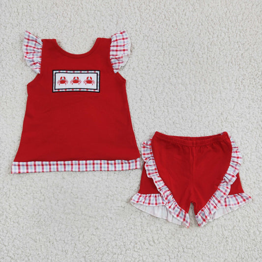 Red Crab Embroidered Suit Summer Set