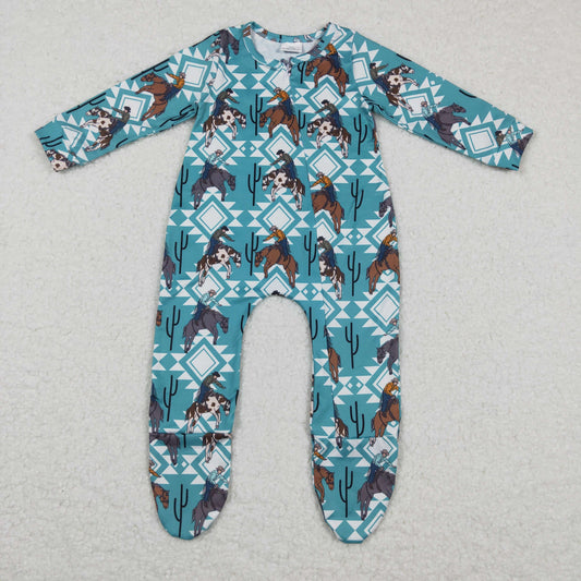 Western Blue Cowboy Romper With zipper