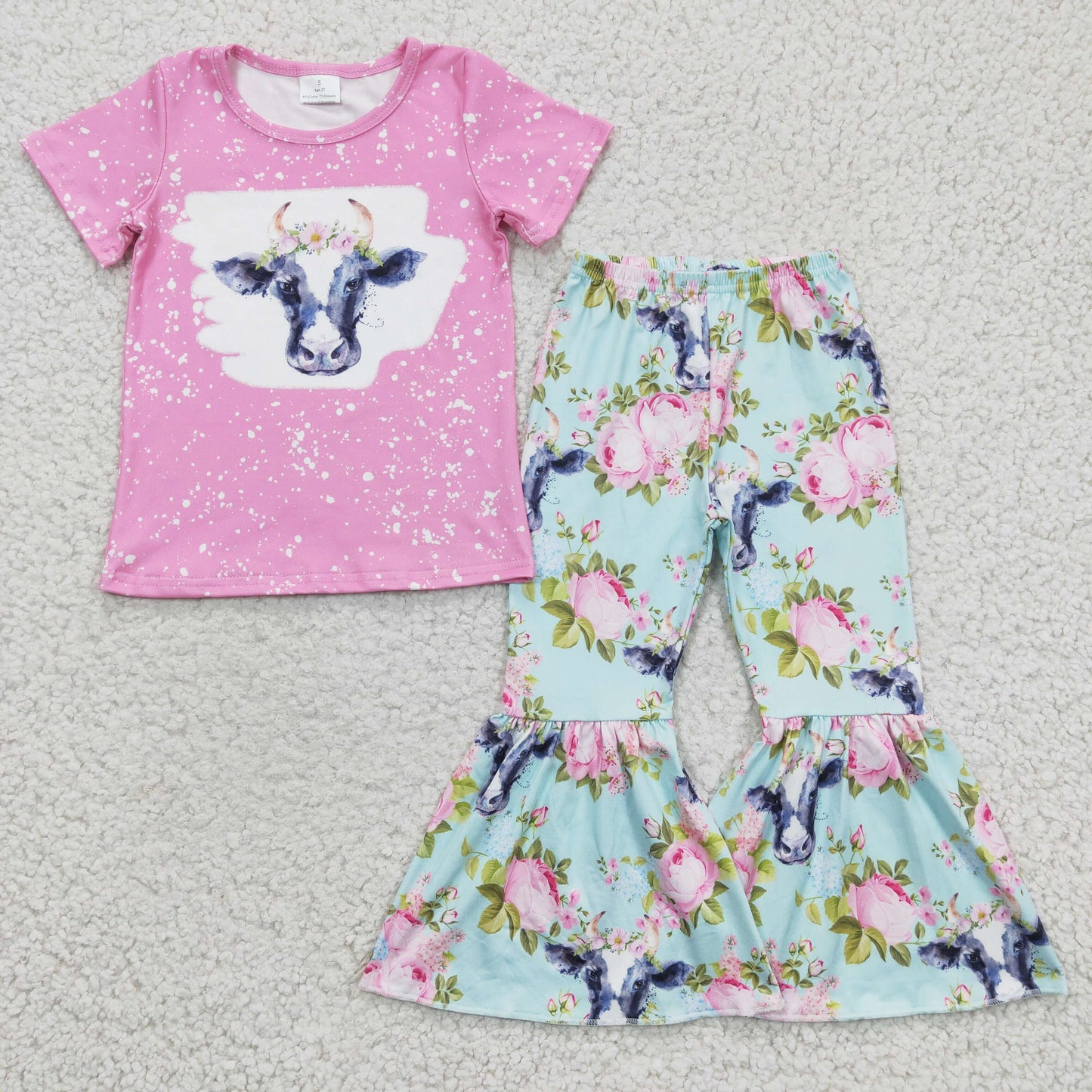 Pink Cow Flowers Girl Outfits