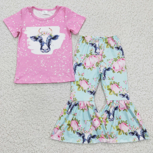 Pink Cow Flowers Girl Outfits
