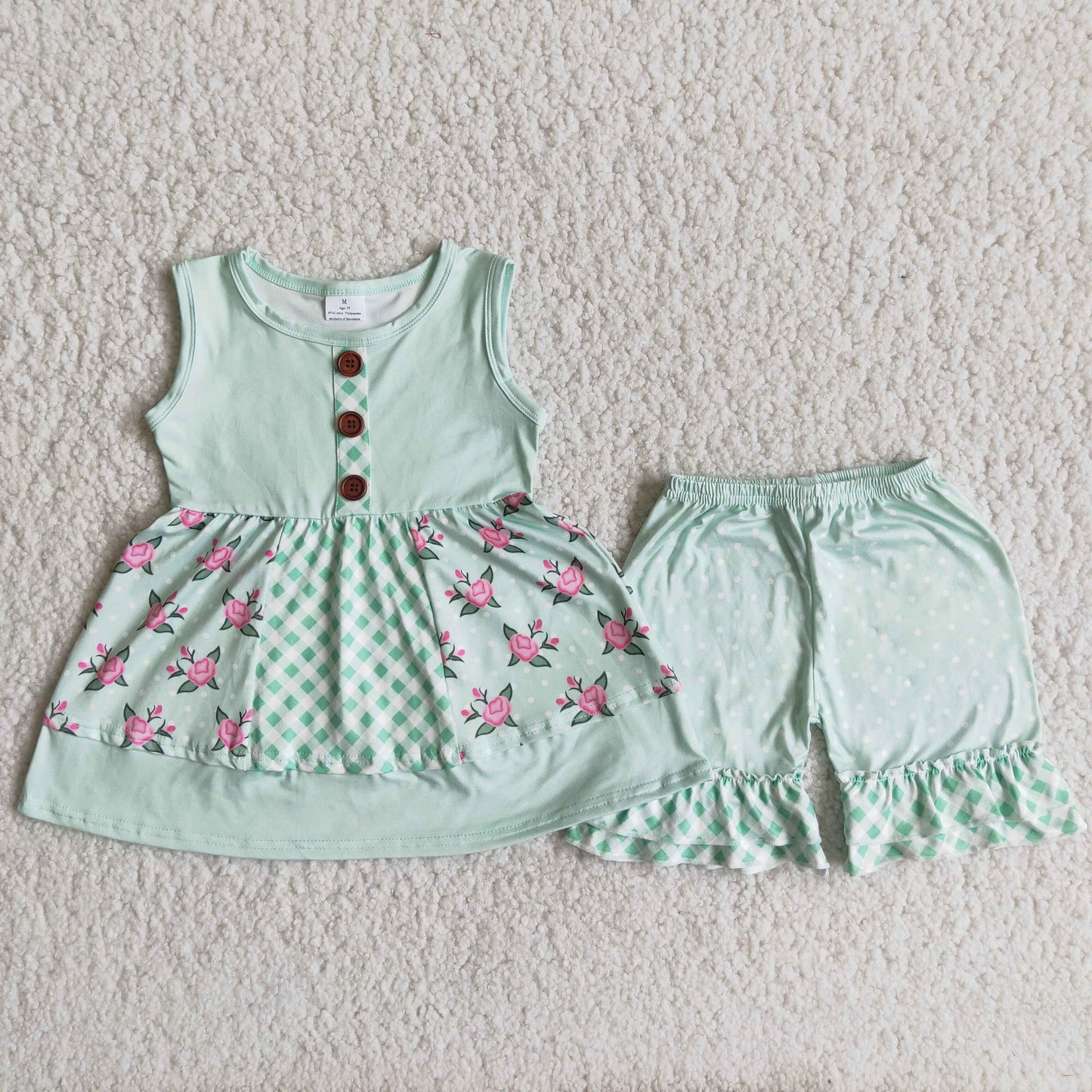 Green Flowers girls summer set