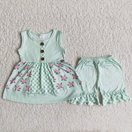 Green Flowers girls summer set