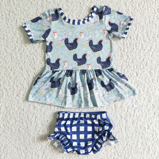 Blue Chicken Pattern bummie outfit