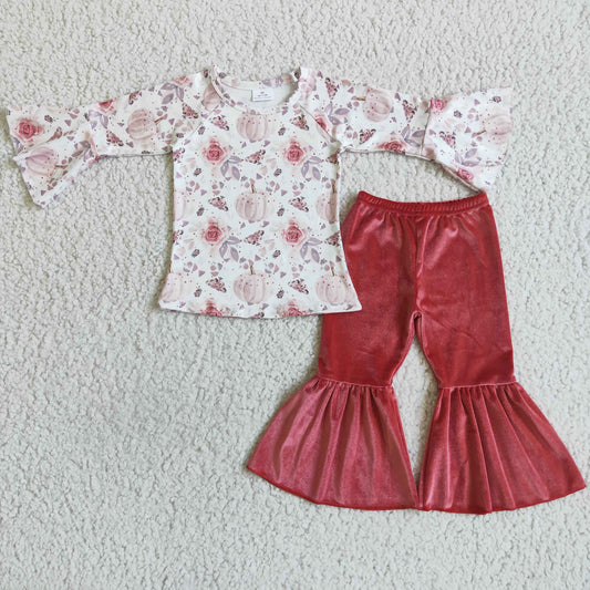 Pink Flower Pumpkin Velvet Gilr‘s Outfits