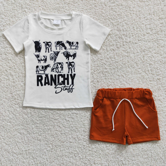 Cow Shirt Short Orange Summer Boy Set