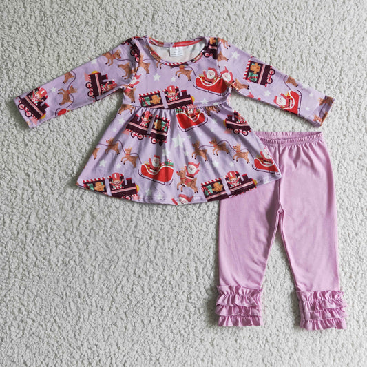Christmas Purple Santa Girls Pants Set