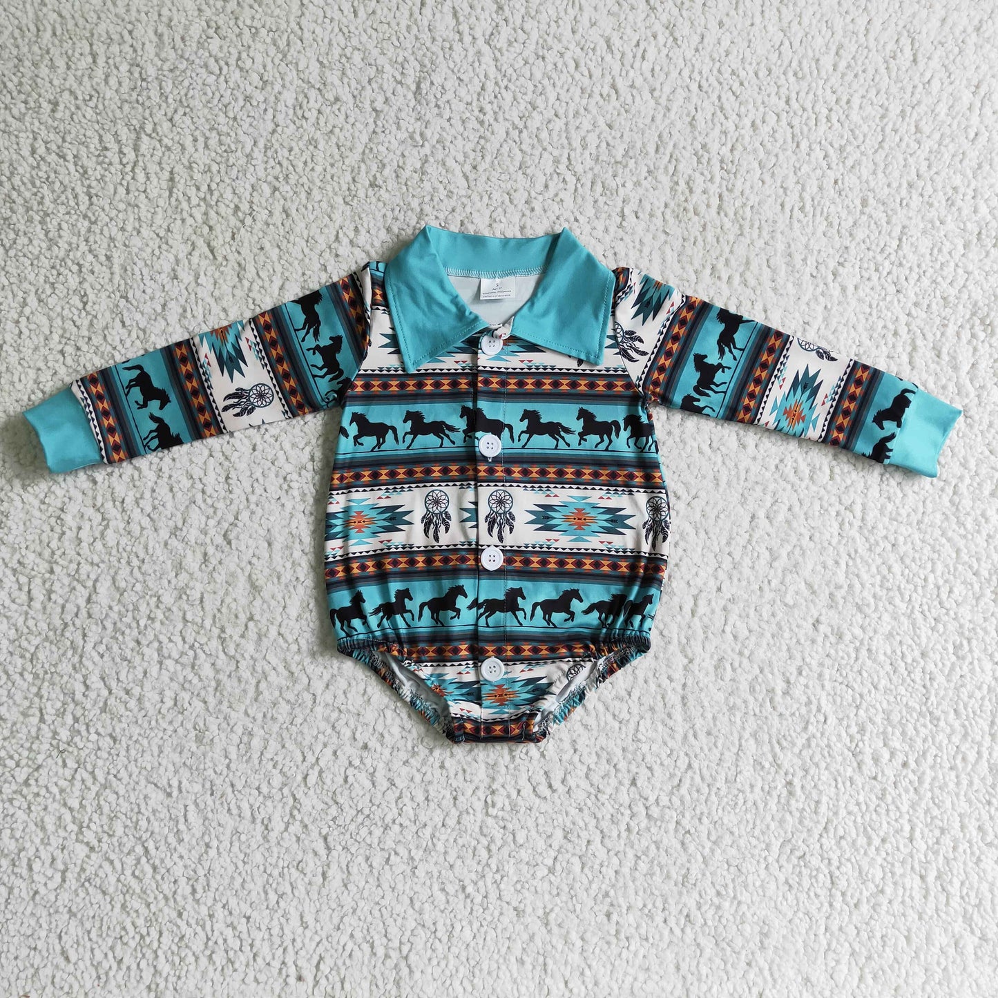 Boys' Button Blue Horse Romper