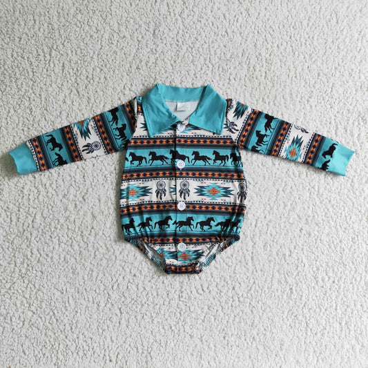 Boys' Button Blue Horse Romper