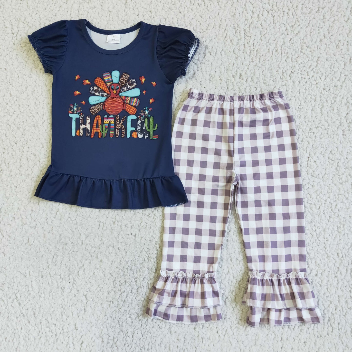 Blue Turkey Plaid Bell Pants Girls Outfits
