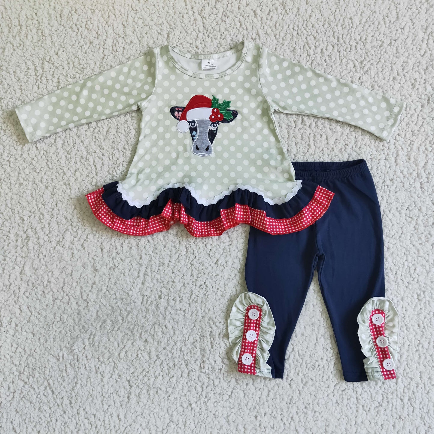 Christmas embroidery Cow Girls Outfits