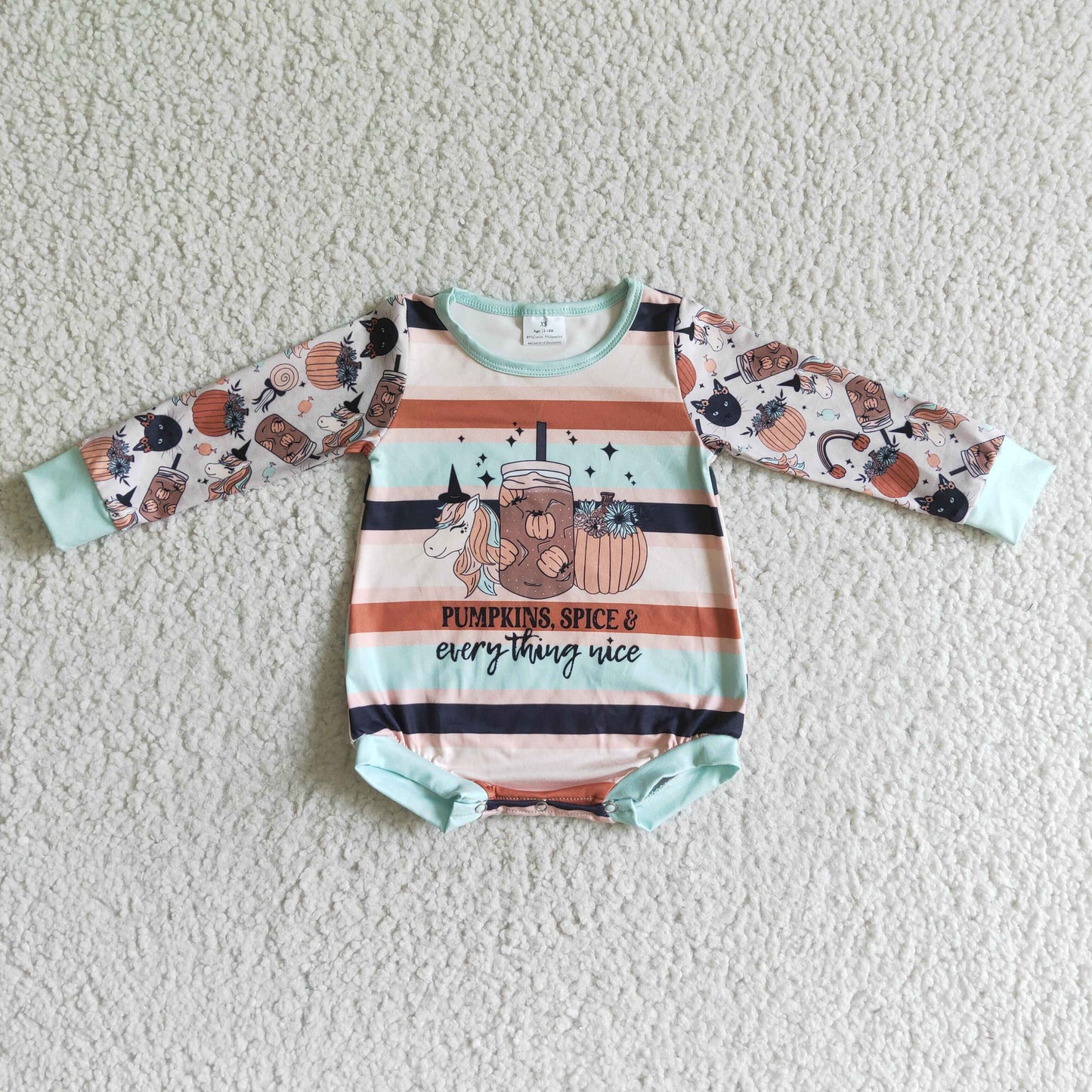 baby Stripe Horse Pumpkin long sleeves romper