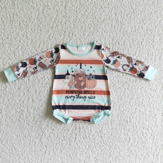 baby Stripe Horse Pumpkin long sleeves romper