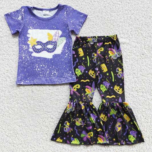 Purple Mardigras Bell Pants Girls Set