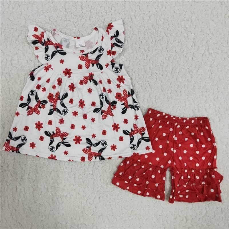 summer Red Cow Dots short Girl Boutique set