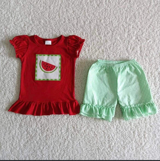 Embroidery watermelon Girls summer set