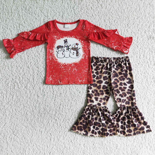 Christmas Red Cartoon Leopard Girls Outfits