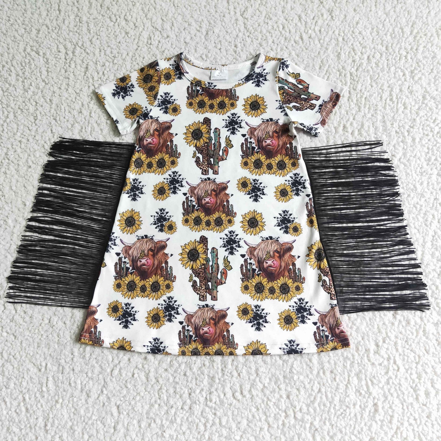 Sunflowers Cow With Tassel Girls's Dress