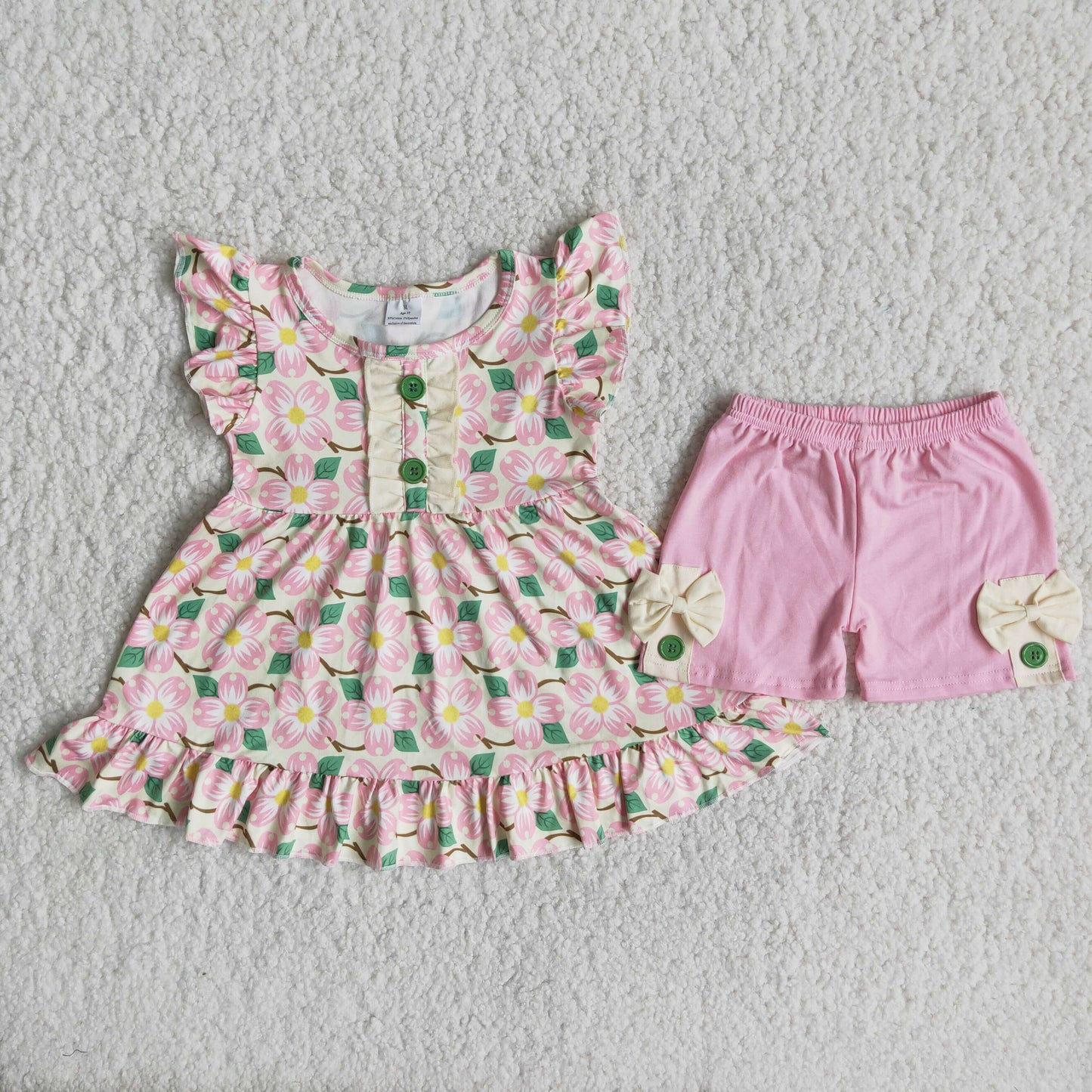 Pink Flowerruffle girl summer set