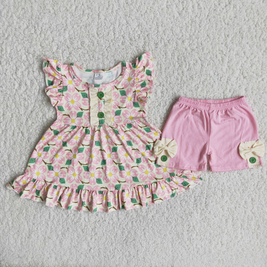 Pink Flowerruffle girl summer set