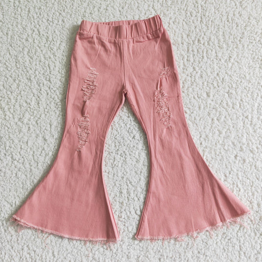 Pink jeans Distressed Flare Pants