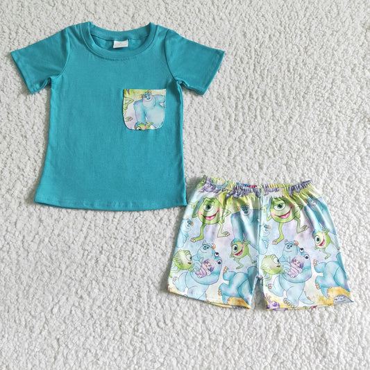 Blue Cartoon Boy Summer Set