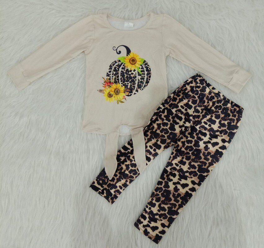 Fall Outfits Leopard Pumpkin Flower Girl Set