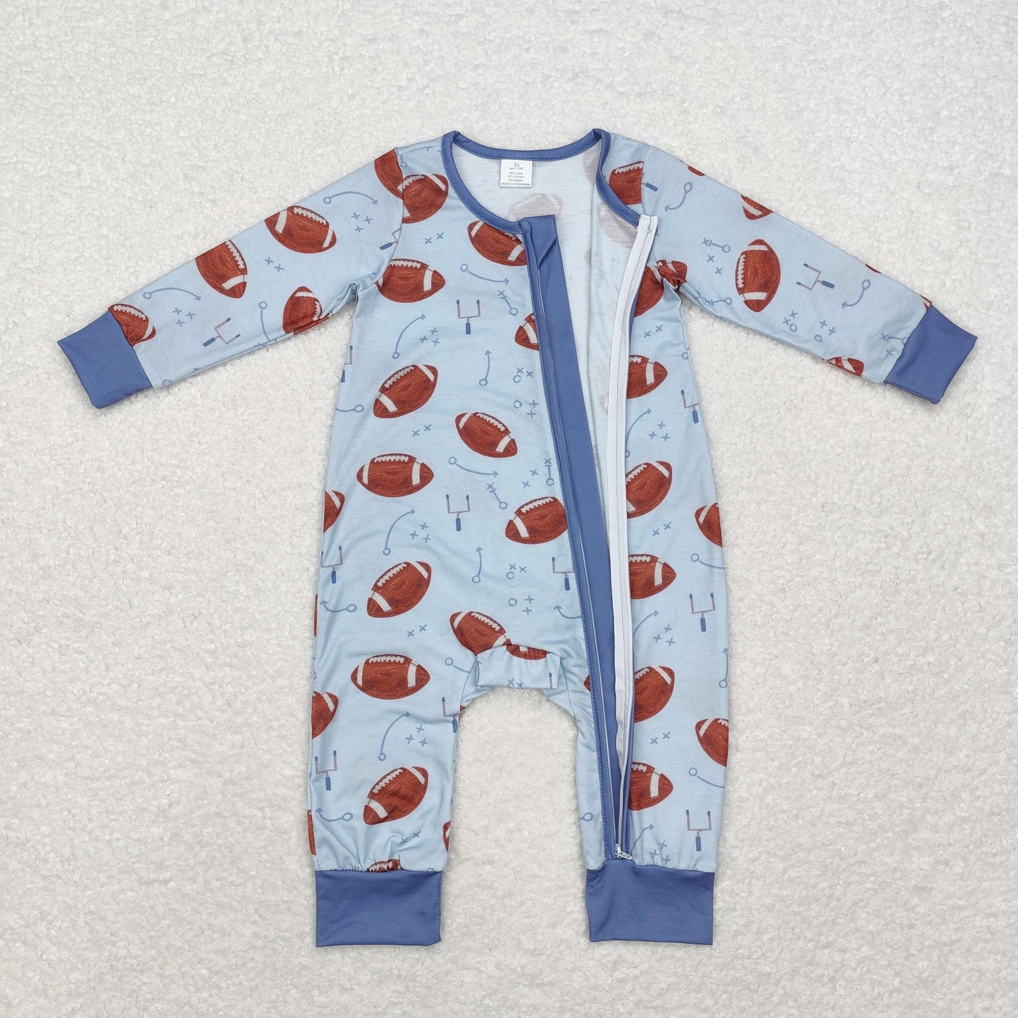 Blue Baseball Baby Romper With zipper( material contains bamboo ）