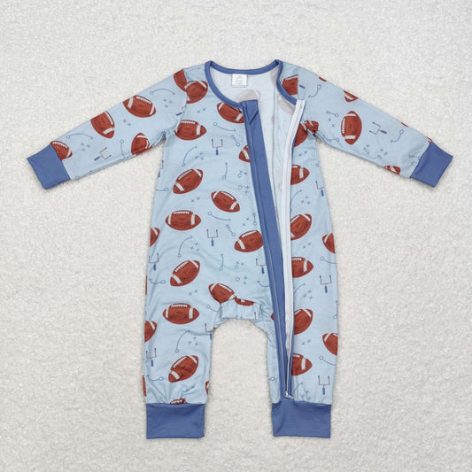 Blue Baseball Baby Romper With zipper( material contains bamboo ）